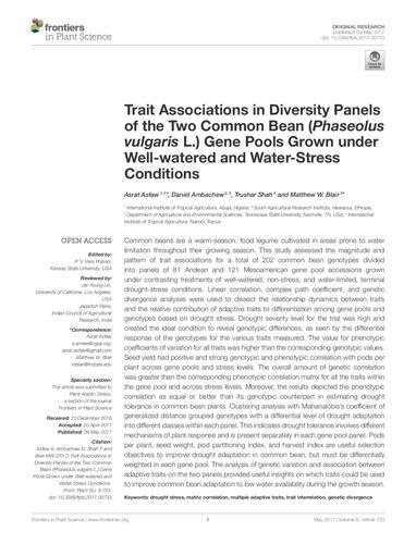 Trait associations in diversity panels of the two common bean (Phaseolus vulgaris L.) gene pools grown under well-watered and water-stress conditions