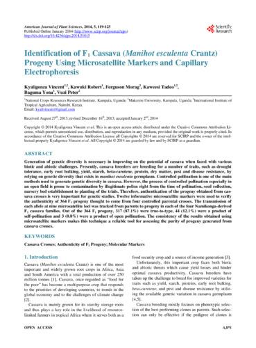 Identification of F1 cassava (Manihot esculenta Crantz) progeny using microsatellite markers and capillary electrophoresis