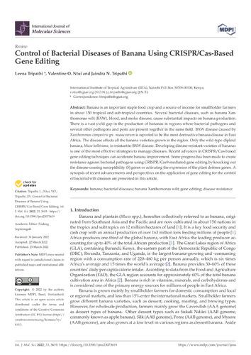 Control of bacterial diseases of banana using CRISPR/cas-based gene editing