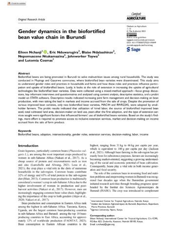 Gender dynamics in the biofortified bean value chain in Burundi