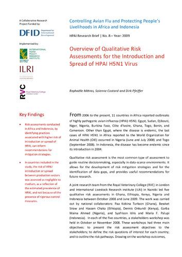 Overview of qualitative risk assessments for the introduction and spread of HPAI H5N1 virus
