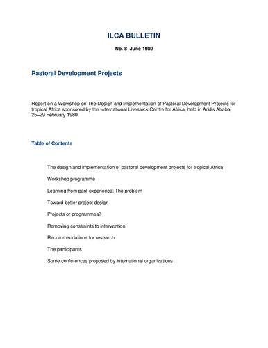 Report on a workshop on the design and implementation of pastoral development projects for tropical Africa