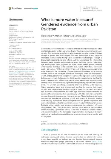 Who is more water insecure? Gendered evidence from urban Pakistan