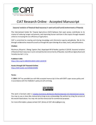 Seasonal variation of livestock feed resources in semi-arid and humid environments of Rwanda