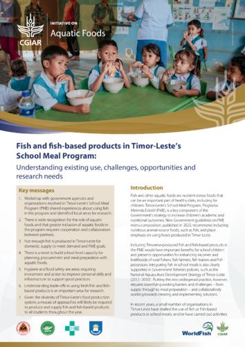 Fish and fish-based products in Timor-Leste’s School Meal Program: Understanding existing use, challenges, opportunities and research needs