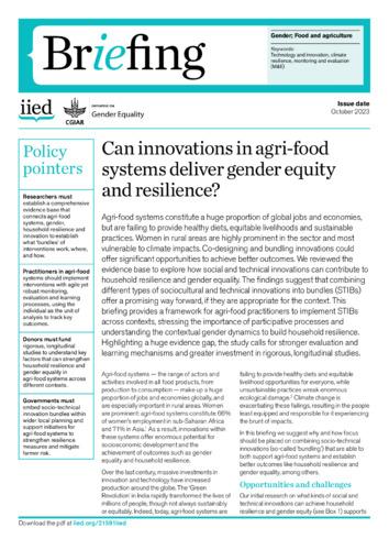 Can innovations in agri-food systems deliver gender equity and resilience?