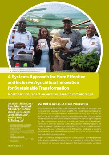 A systems approach for more effective and inclusive agricultural innovation for sustainable transformation: A call to action, reflection and five research commentaries