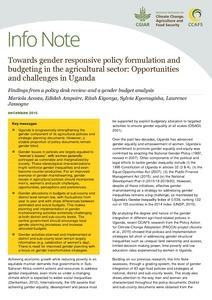 Towards gender responsive policy formulation and budgeting in the agricultural sector: Opportunities and challenges in Uganda