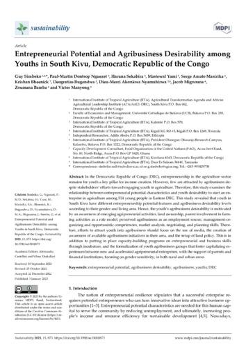Entrepreneurial potential and agribusiness desirability among youths in South Kivu, Democratic Republic of the Congo