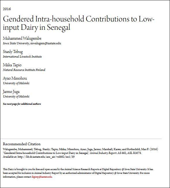 Gendered intra-household contributions to low-input dairy in Senegal