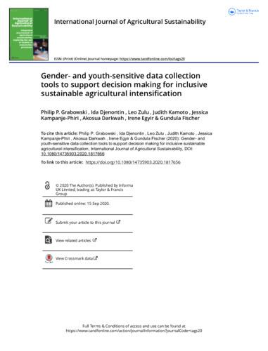Gender- and youth-sensitive data collection tools to support decision making for inclusive sustainable agricultural intensification