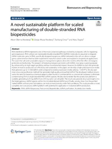 A novel sustainable platform for scaled manufacturing of double‑stranded RNA biopesticides