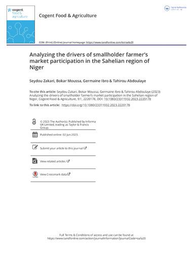 Analyzing the drivers of smallholder farmer’s market participation in the Sahelian region of Niger