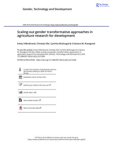 Scaling-out gender transformative approaches in agriculture research for development