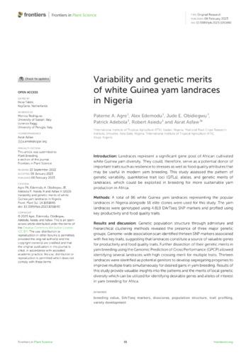 Variability and genetic merits of white Guinea yam landraces in Nigeria