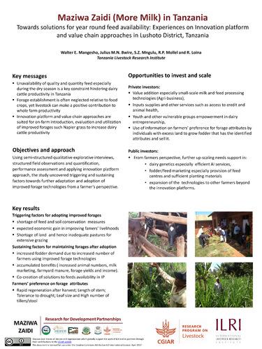 Towards solutions for year round feed availability: Experiences on Innovation platform and value chain approaches in Lushoto District, Tanzania