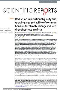 Reduction in nutritional quality and growing area suitability of common bean under climate change induced drought stress in Africa