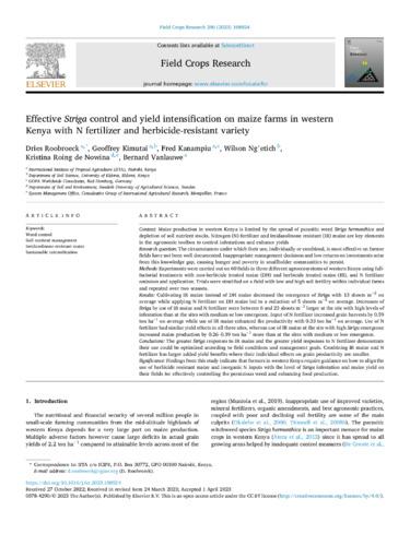 Effective Striga control and yield intensification on maize farms in western Kenya with N fertilizer and herbicide-resistant variety