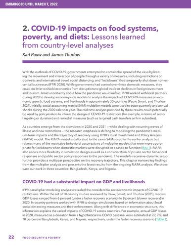 COVID-19 impacts on food systems, poverty, and diets: Lessons learned from country-level analyses