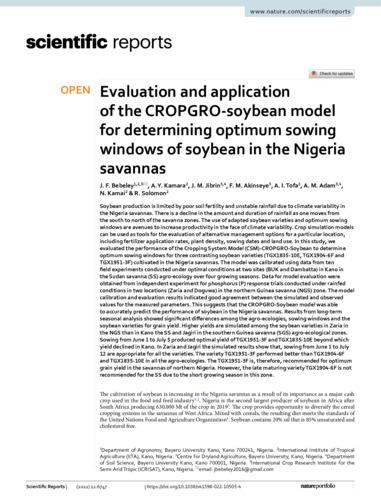 Evaluation and application of the CROPGRO-soybean model for determining optimum sowing windows of soybean in the Nigeria savannas