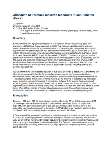 Allocation of livestock research resources in sub-Saharan Africa