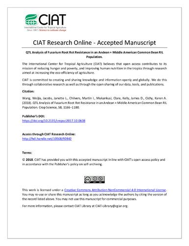 QTL Analysis of Fusarium Root Rot Resistance in an Andean X Middle American Common Bean RIL Population