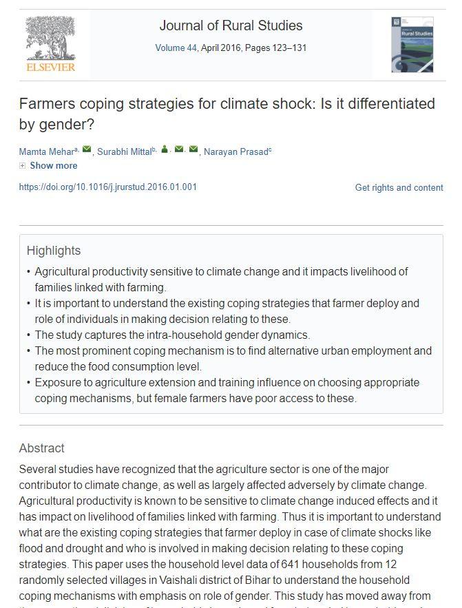 Farmers coping strategies for climate shock: Is it differentiated by gender?