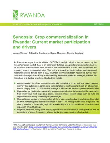 Synopsis: Crop commercialization in Rwanda: Current market participation and drivers