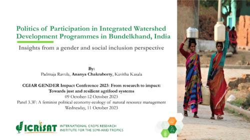 Politics of participation in Integrated Watershed Development Programmes in Bundelkhand, India: Insights from a gender and social inclusion perspective