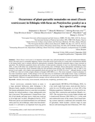 Occurrence of plant-parasitic nematodes on enset (Ensete ventricosum) in Ethiopia with focus on Pratylenchus goodeyi as a key species of the crop