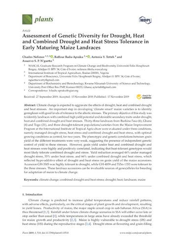 Assessment of genetic diversity for drought, heat and combined drought and heat stress tolerance in early maturing maize landraces