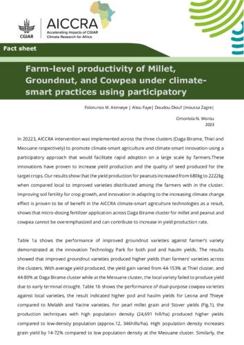 Farm-level productivity of Millet, Groundnut, and Cowpea under climate- smart practices using participatory