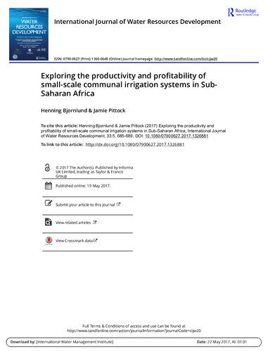 Exploring the productivity and profitability of small-scale communal irrigation systems in Sub-Saharan Africa