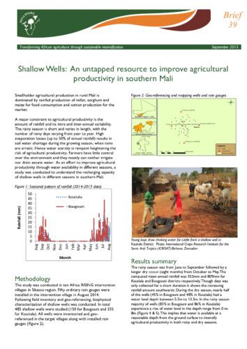Shallow Wells: An untapped resource to improve agricultural productivity in southern Mali