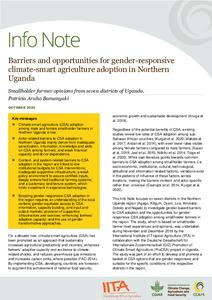 Barriers and opportunities for gender-responsive climate-smart agriculture adoption in Northern Uganda