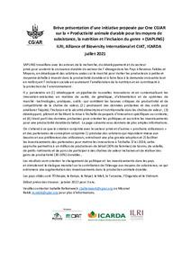 Short introduction to a proposed One CGIAR initiative on 'Sustainable Animal Productivity for Livelihoods, Nutrition and Gender inclusion' (SAPLING)