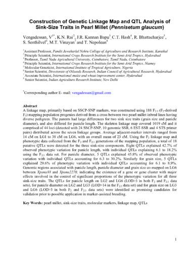 Construction of genetic linkage map and QTL analysis of sinksize traits in pearl millet (Pennisetum glaucum)