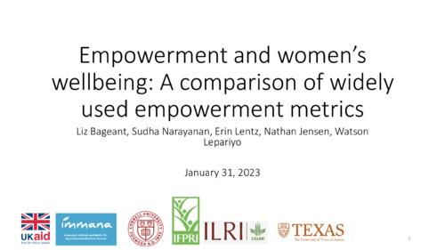 Empowerment and women’s  wellbeing: A comparison of widely  used empowerment metrics