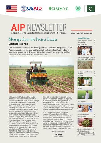 AIP Newsletter - A Newsletter of the Agricultural Innovation Program (AIP) for Pakistan, Volume 1, Issue 3, July-September 2014