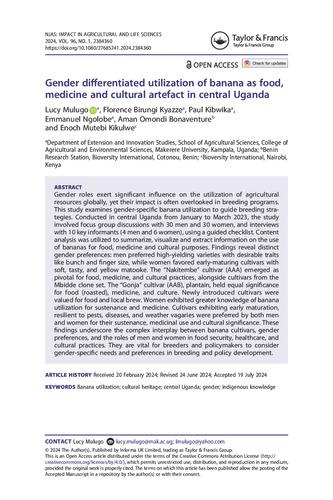 Gender differentiated utilization of banana as food, medicine and cultural artefact in central Uganda