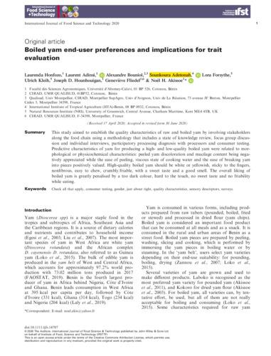Boiled yam end-user preferences and implications for trait evaluation