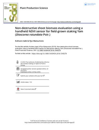 Non-destructive shoot biomass evaluation using a handheld NDVI sensor for field-grown staking Yam (Dioscorea rotundata Poir.)