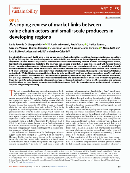A scoping review of market links between value chain actors and small-scale producers in developing regions