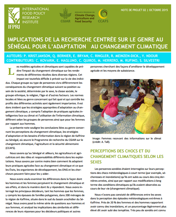 Implications de la recherche centrée sur le genre au Sénégal pour l’adaptation au changement climatique