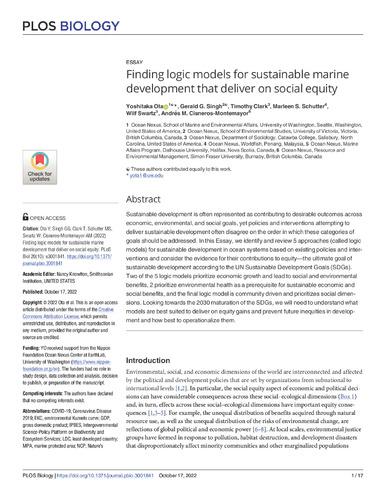Finding logic models for sustainable marine development that deliver on social equity
