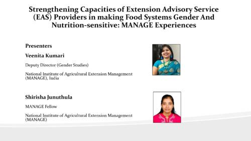 Strengthening Capacities of Extension Advisory Service (EAS) Providers in making Food Systems Gender And Nutrition-sensitive: MANAGE Experiences