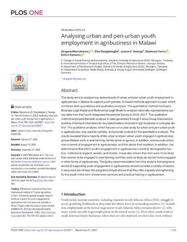 Analysing urban and peri-urban youth employment in agribusiness in Malawi