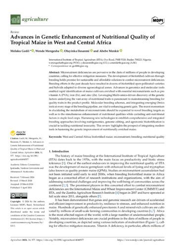 Advances in genetic enhancement of nutritional quality of tropical maize in West and Central Africa