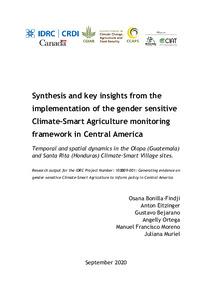 Synthesis and key insights from the implementation of the gender sensitive Climate-Smart Agriculture monitoring framework in Central America:  temporal and spatial dynamics in the Olopa (Guatemala) and Santa Rita (Honduras)  Climate Smart Villages