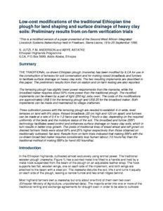 Low-cost modifications of the traditional Ethiopian tine plough for land shaping and surface drainage of heavy clay soils: Preliminary results from on-farm verification trials